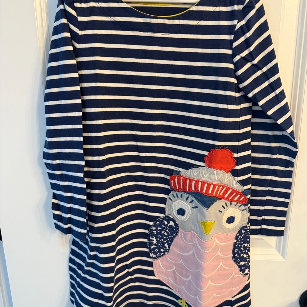 Mini Boden Navy and White Striped Nightgown with Owl Design
